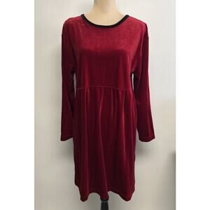 Vintage Velvet Dress Womens Large Maroon Red‎ Holiday 90s Button Up Back Velour